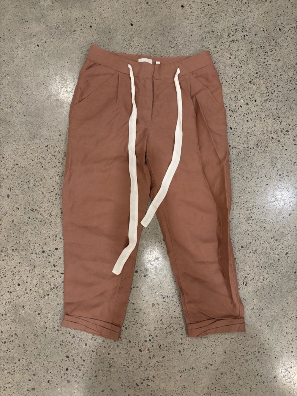 Wilfred Linen Trousers in Dusty Rose with Cream Drawstring